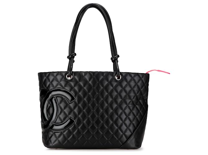 Bolsa tote Cambon Ligne em couro de cordeiro preto grande da Chanel  ref.1422227