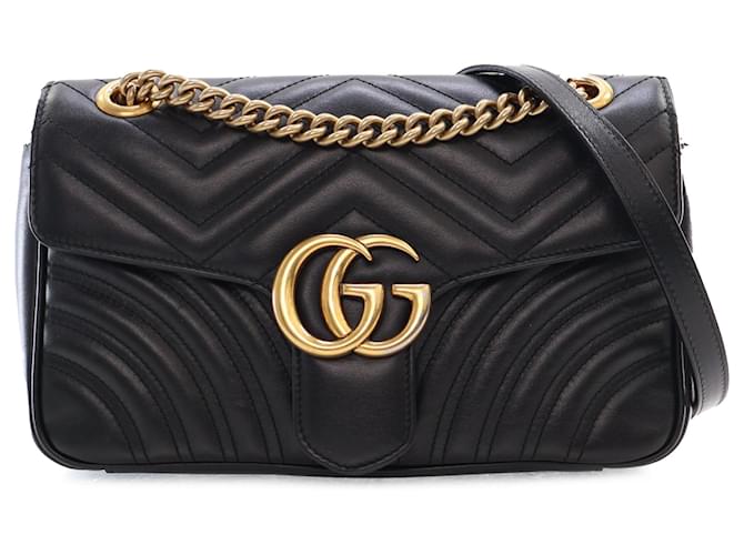 Gucci Preto Pequeno GG Marmont Matelassê Crossbody Couro Bezerro-como bezerro  ref.1422243