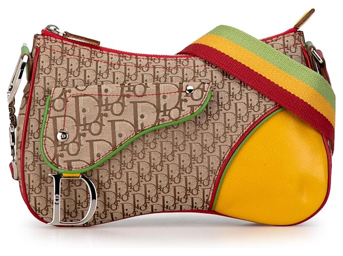 Saddle Dior Lona Oblique Marrom Rasta Dupla Sela Castanho claro Bezerro-como bezerro Pano  ref.1422263