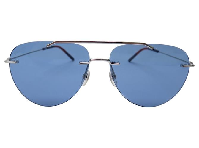 NEUF LUNETTES DE SOLEIL GUCCI LOGO GG GG0397S BLEU METAL ARGENTE SUNGLASSES Métal Argenté  ref.1422351