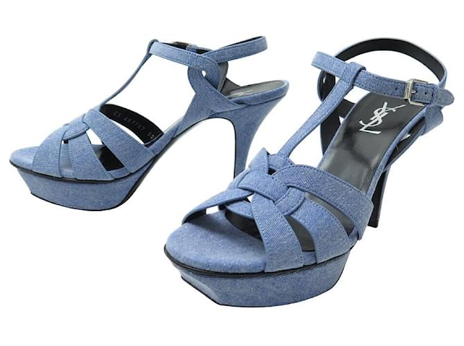 Yves Saint Laurent NINE SAINT LAURENT TRIBUTE BLUE DENIM 457757 SANDALS 39.5 SHOES  ref.1422352