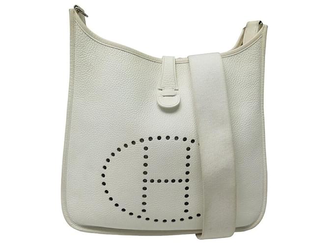 Hermès SAC A MAIN HERMES EVELYNE III 33 GM EN CUIR TOGO BLANC WHITE HANDBAG BOITE  ref.1422368