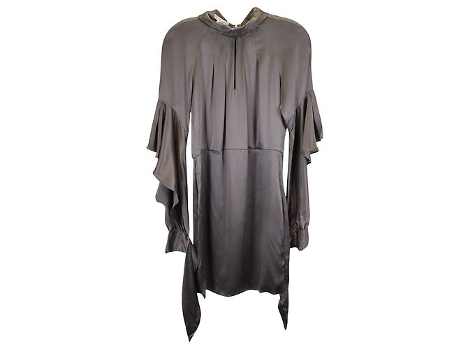 Vanessa Bruno Ruffled Asymmetric Sleeve in Grey Silk