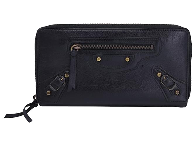 Everyday Portefeuille long zippé Continental de Balenciaga en cuir noir  ref.1422441