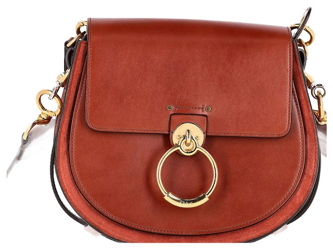 Bolsa Small Tess Chloé em couro e camurça marrom