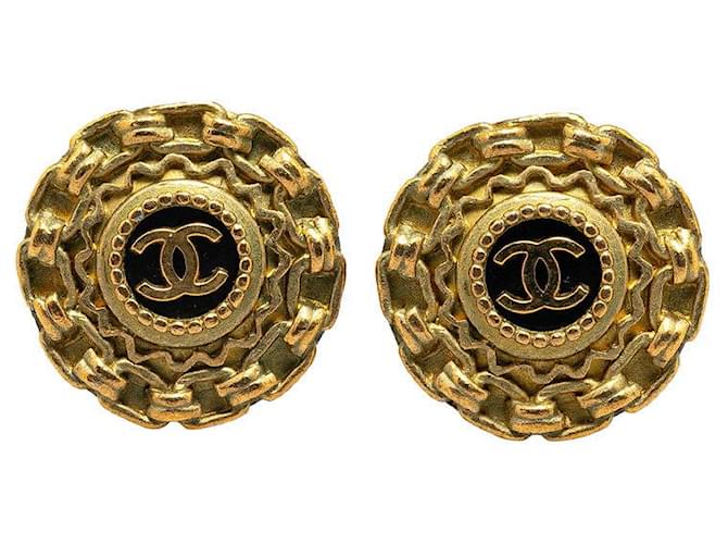 Chanel Chanel Vintage Coco Mark Chain Earrings Gold Black Metal Earrings in Very Good Condition Golden  ref.1422472