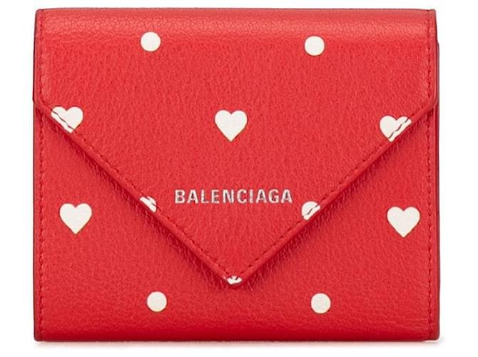 Balenciaga Leather Paper Mini Wallet Heart Bifold in Very Good Condition Red  ref.1422477