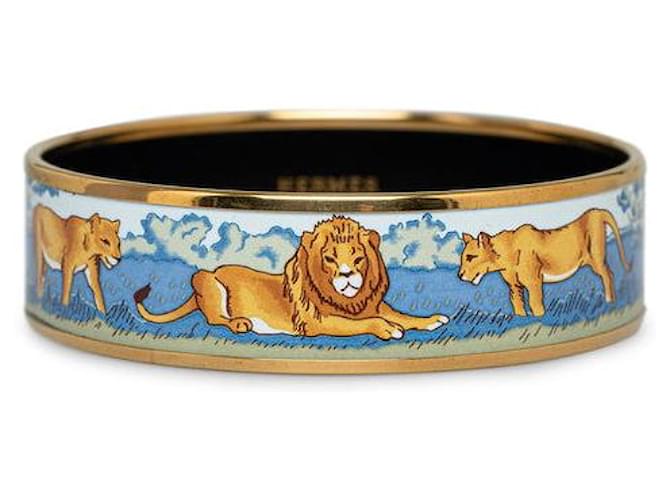 Hermès Bracelet en émail GM Lion Hermes en or multicolore en excellent état Métal Doré  ref.1422490