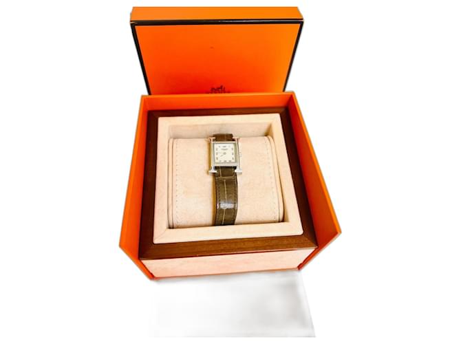 Hermès Heure H Silvery Exotic leather Diamond  ref.1422507