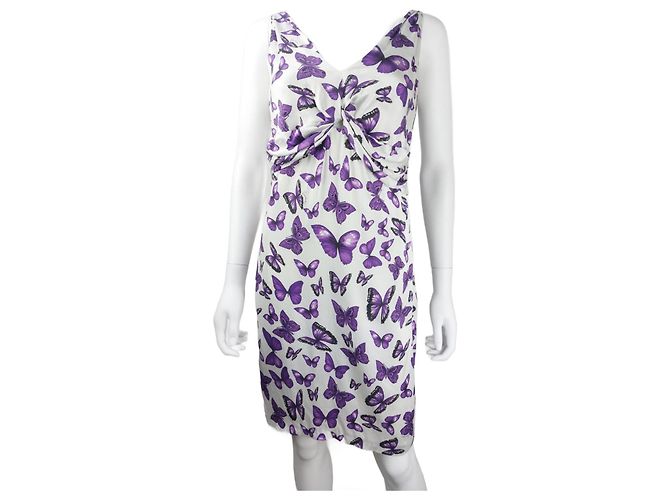 Vestido Versace de seda con estampado de mariposas moradas Multicolor