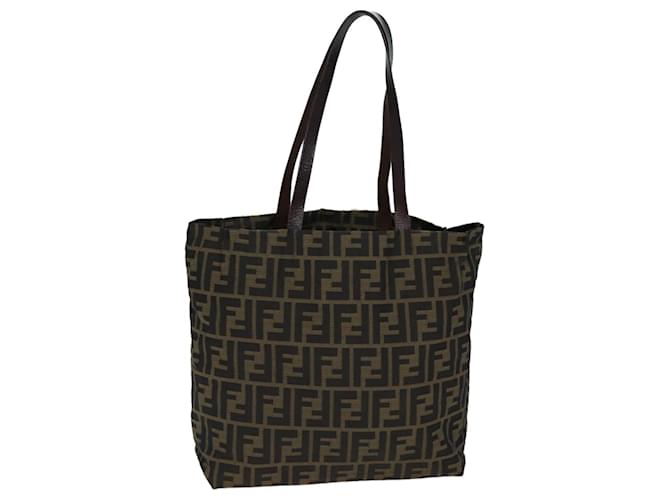 Sac à main en toile Zucca FENDI noir et marron Auth ep4411  ref.1422542