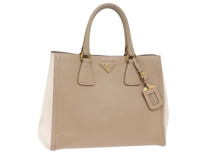 Saffiano PRADA Hand Bag Safiano leather Beige Auth bs14973  ref.1422550