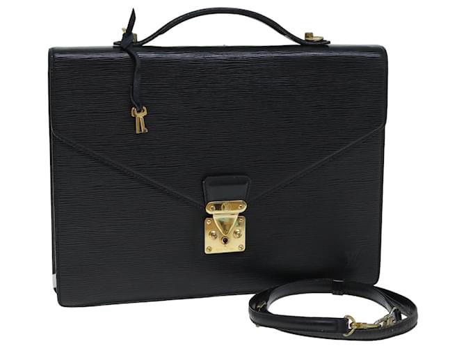 LOUIS VUITTON Epi Porta Documentos Bandoleira Pasta Preta M54467 Auth th4967 Preto Couro  ref.1422571