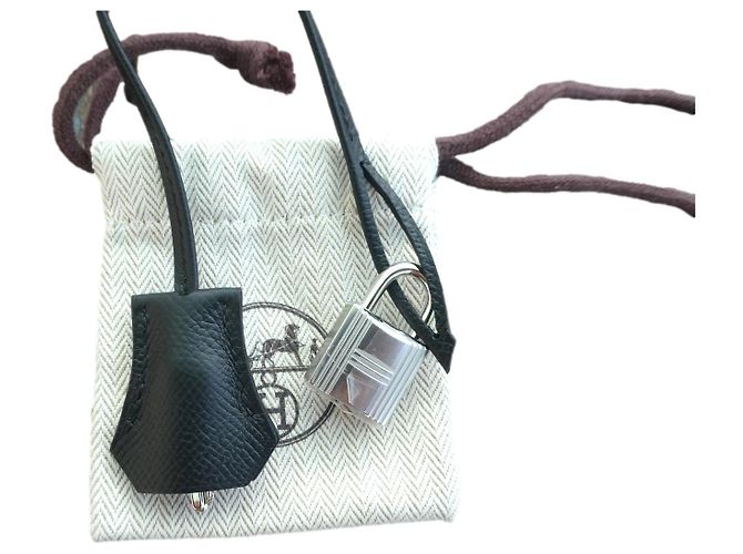 bell, pull tab, and black Hermès leather padlock for Kelly or Birkin