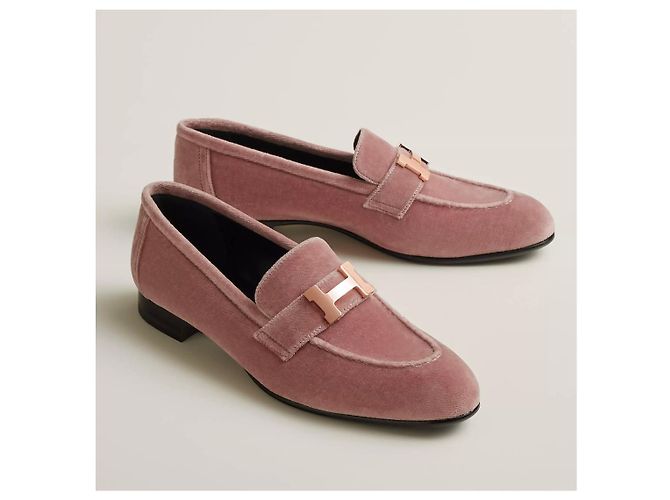 Mocassini Hermès modello Parigi 37,5 Rosa Velluto