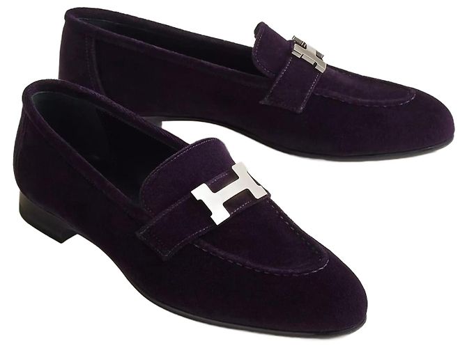 Mocassini Hermès modello Parigi 37,5 Porpora Velluto