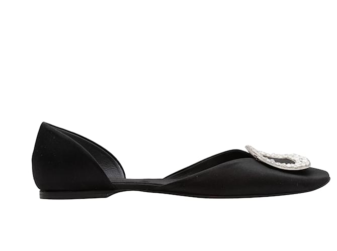 Black Roger Vivier Satin Crystal Buckle d'Orsay Flats Size 39 Cloth  ref.1422892