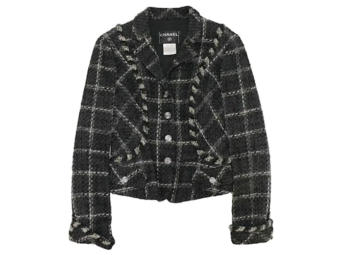 Chanel Seltene schwarze Tweedjacke  ref.1422918