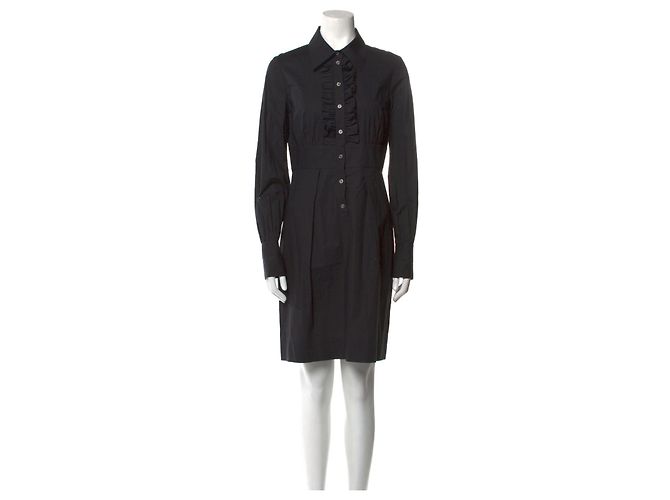 Diane Von Furstenberg Abito camicia vintage Emilio DvF con rouches Nero