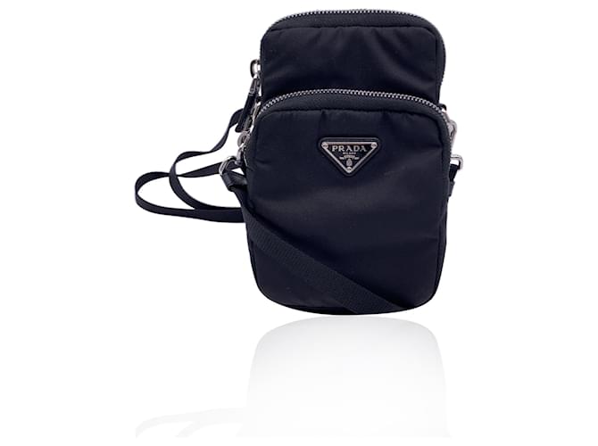 Ribbon Prada Black Re-Nylon Small Crossbody Smartphone Bag Cloth  ref.1422938