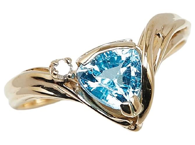 & Other Stories K14YG Yellow Gold Blue Topaz Diamond Ring 11.5 in Great Condition Golden Metal  ref.1422960