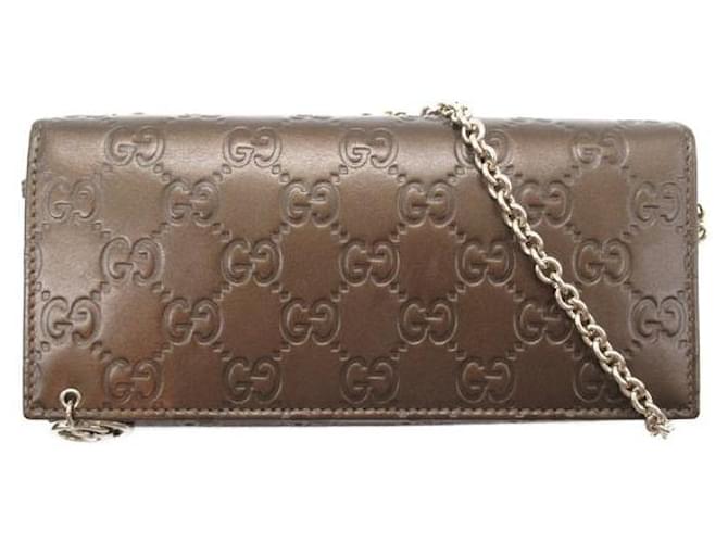 Gucci Guccissima Leather Wallet on Chain Leather Shoulder Bag 224262 in Very Good Condition Brown  ref.1422972