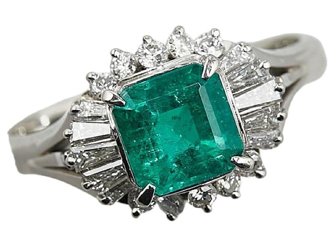 & Other Stories Pt900 Platinum Emerald 1.22ct Diamond 0.51ct Ring Size 17 in Pristine Condition Silvery Metal  ref.1423019