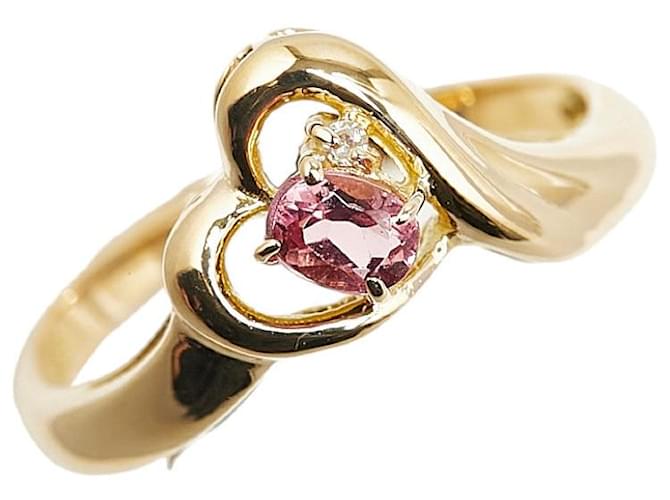 & Other Stories K18YG Yellow Gold Pink Tourmaline Diamond Heart Ring 10.5 in Excellent Condition Golden Metal  ref.1423034