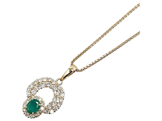 & Other Stories K18YG Yellow Gold Emerald Diamond 0.52ct Necklace in Excellent Condition Golden Metal  ref.1423073