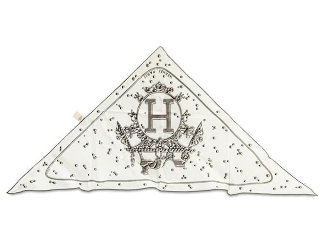 Foulard triangolare in seta Hermès Bianco Vif Argento Panno  ref.1423173