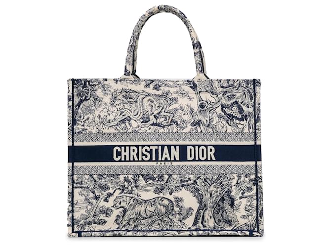 Dior Blu Grande Tote Libro Toile De Jouy Tela Panno  ref.1423227