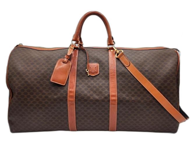 Luggage Céline Celine Gran Bolsa de Viaje Boston de Lona Marrón y Cuero Castaño Lienzo  ref.1423240