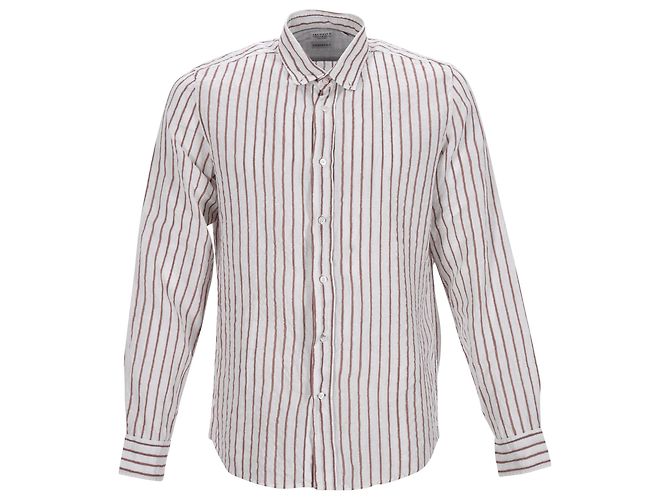 Camisa a rayas Leisure Fit de lino blanco de Brunello Cucinelli