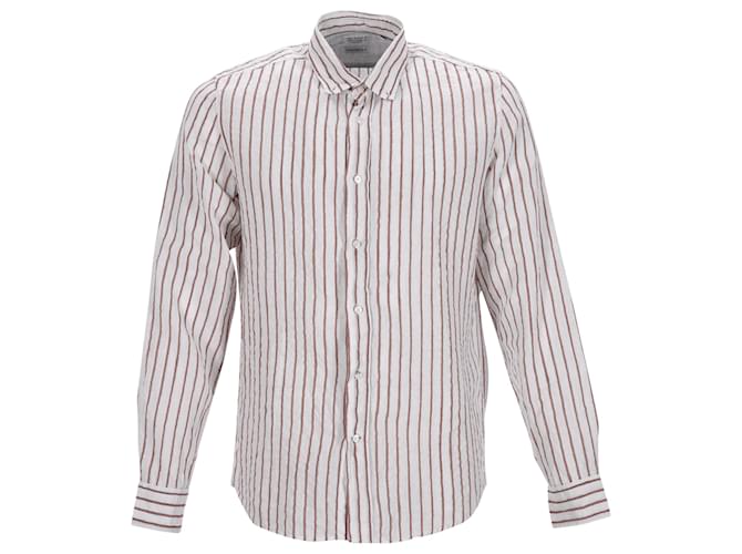 Brunello Cucinelli Leisure Fit Striped Shirt in White Linen Cream  ref.1423249