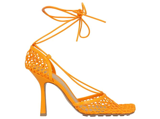 Sandale à lacets extensible Bottega Veneta orange Cuir  ref.1423259