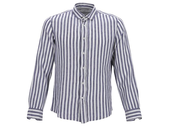 Camisa listrada Leisure Fit Brunello Cucinelli em linho azul claro  ref.1423291