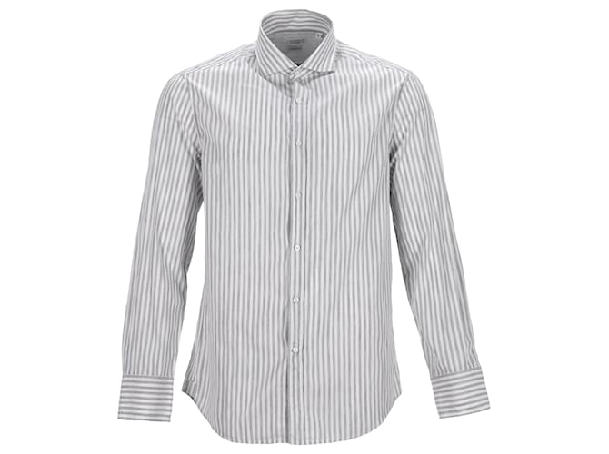 Brunello Cucinelli Striped Shirt in Grey Cotton  ref.1423292