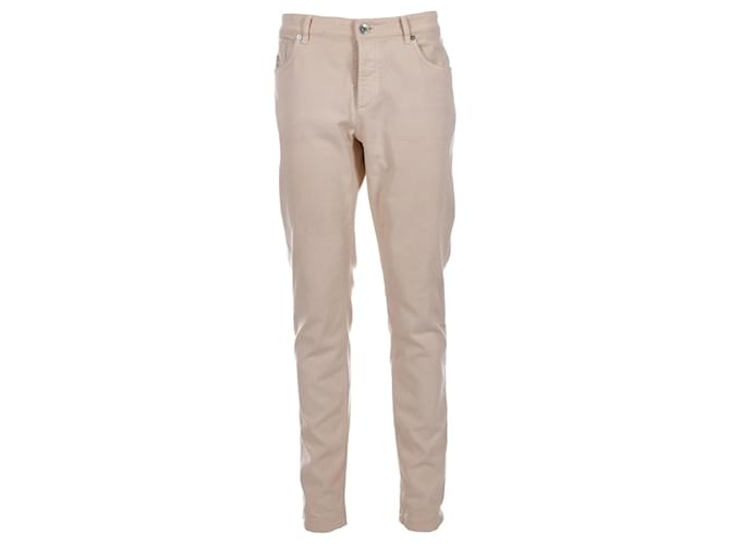 Pantalons à coupe traditionnelle Brunello Cucinelli en coton crème Blanc Écru  ref.1423293