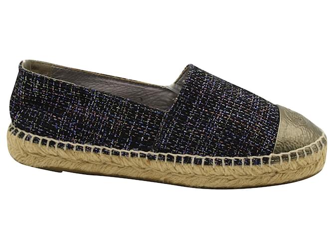 Chanel Tweed Cap Toe Espadrilles in Multicolor Tweed Python print Cotton  ref.1423338