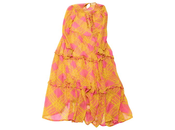 Vestido maxi impresso Baum Und Pferdgarten em viscose rosa e amarelo Fibra de celulose  ref.1423358