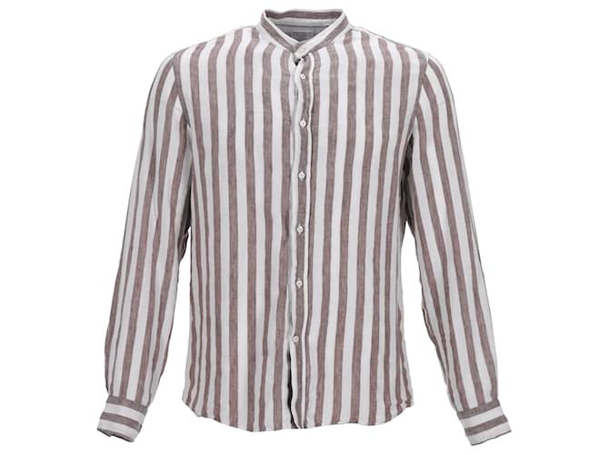 Camisa listrada Brunello Cucinelli em linho branco Cru  ref.1423384