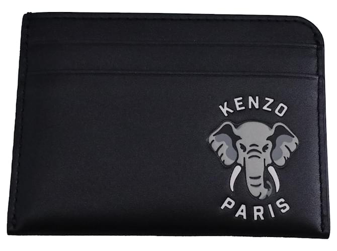 Kenzo Elephant Kartenhalter aus schwarzem Leder  ref.1423393