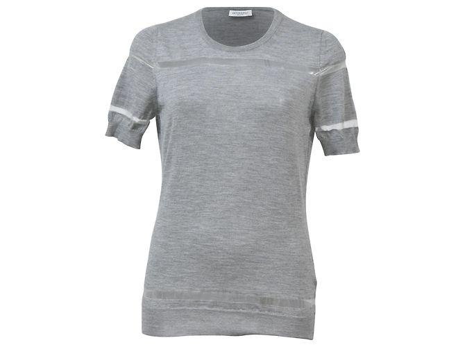 Grau Woll Mesh Streifen Top von Viktor & Rolf