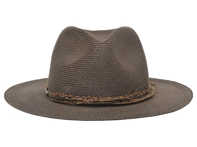 Eugenia Kim Feather Fedora Hat in Dark Brown Straw  ref.1423405