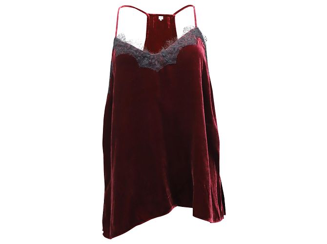 Autre Marque Cami NYC Canotta in Velluto Borgogna con Pizzo Rosso Bordò