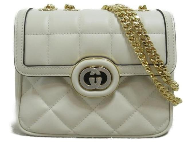 Bolso de hombro de cuero Gucci Deco con cadena 741457AAB1Q9022 en excelente estado Blanco ref.1423423 Joli Closet