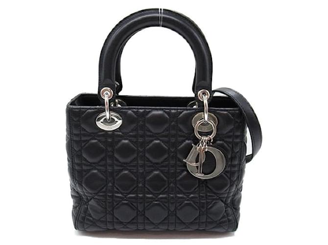 Bolso tote de cuero Dior Medium Cannage Lady Dior 2101218042993 en muy buen estado Negro  ref.1423433