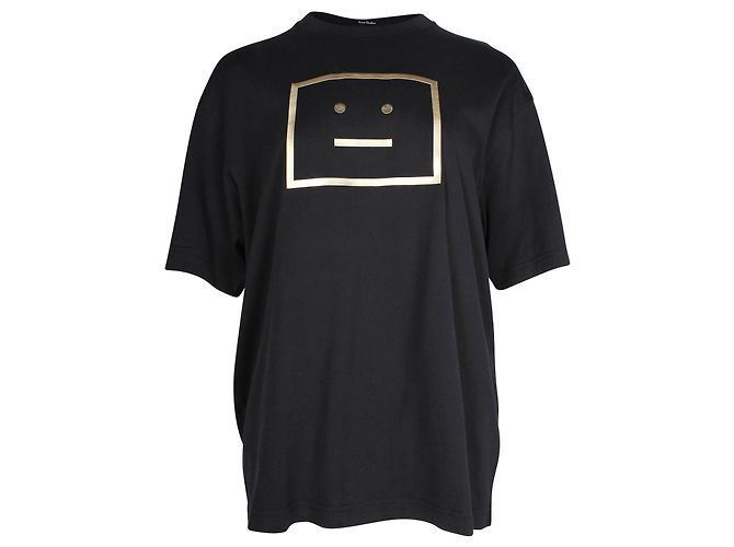 Camiseta de algodón negro con estampado gráfico de cara dorada de Acne Studios