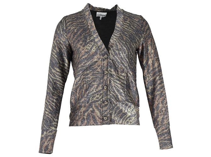 Ganni Lurex-Jersey-Cardigan im Tierdruck aus Polyester