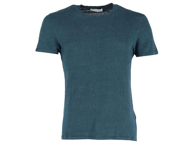 Sandro Paris Rundhals-T-Shirt aus grünem Leinen